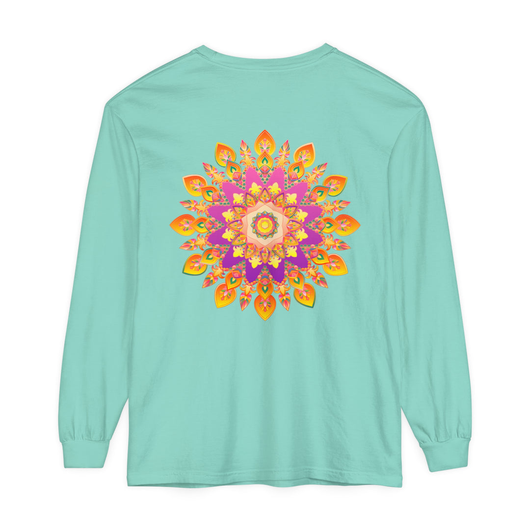 Colorful and intricate mandala design on a comfortable unisex long sleeve t-shirt