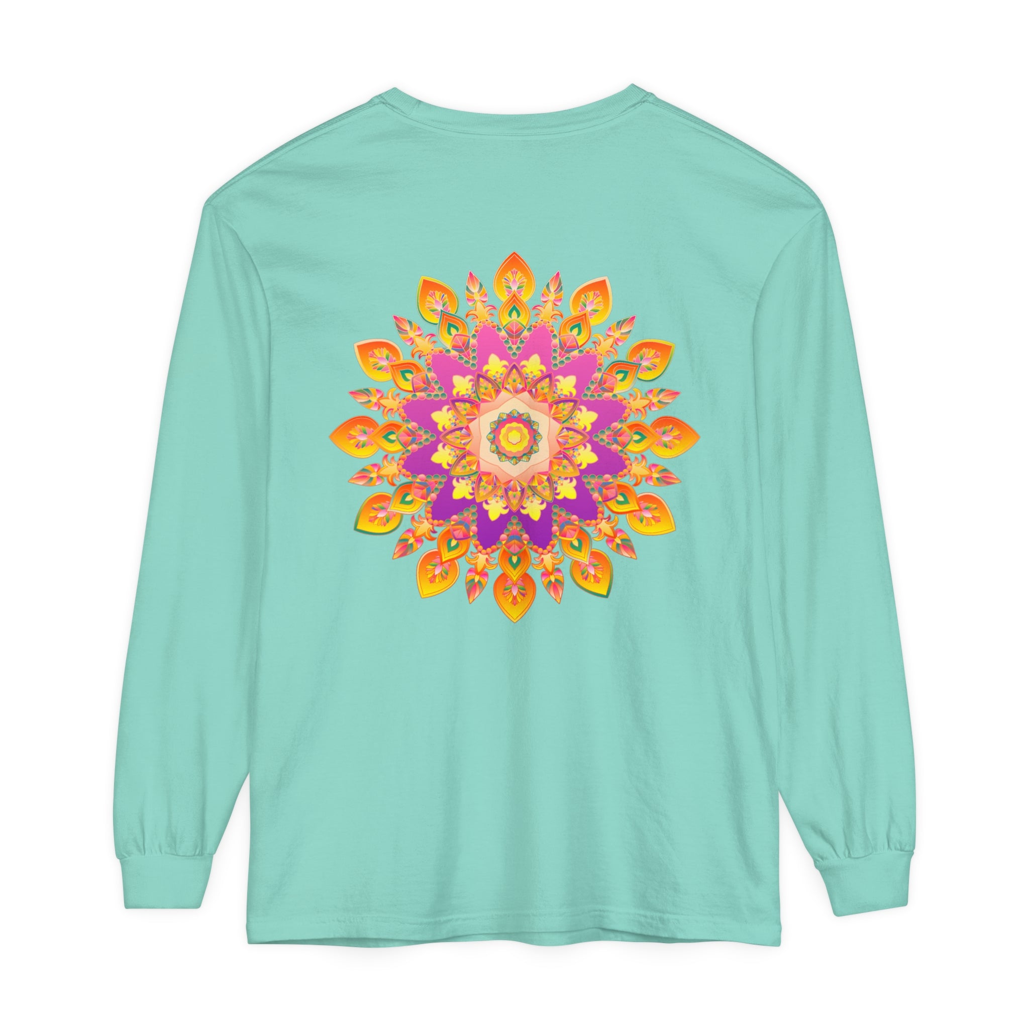 Colorful and intricate mandala design on a comfortable unisex long sleeve t-shirt