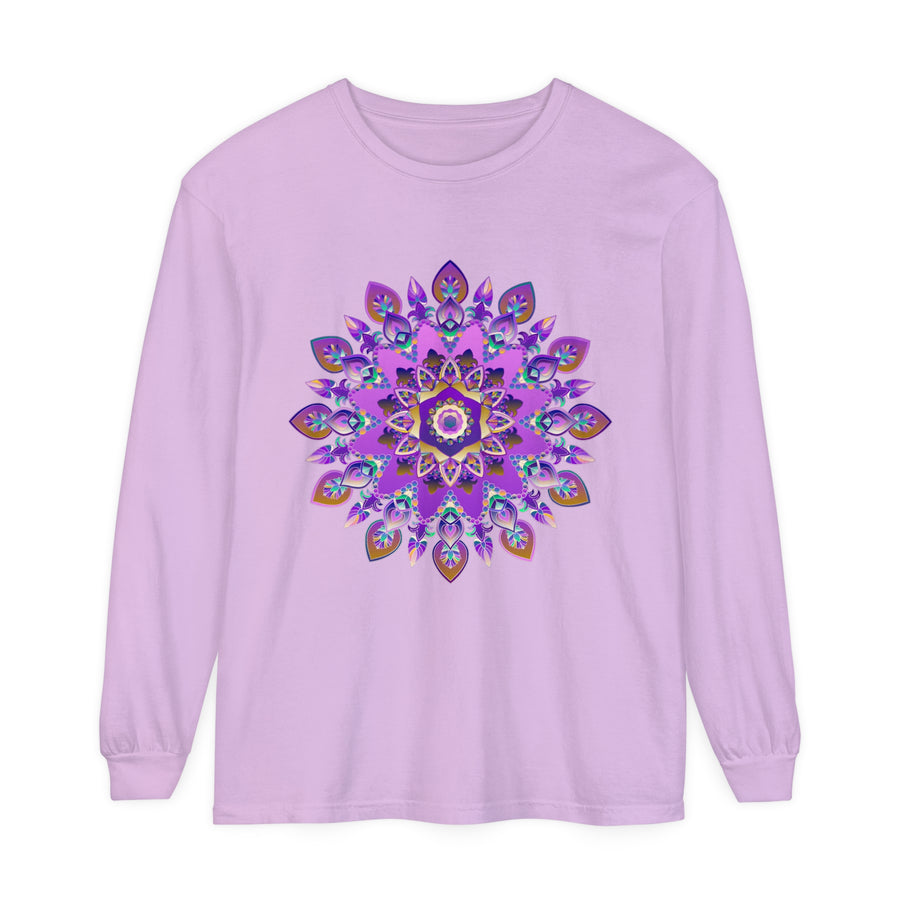 Beautiful purple and gold mandala design long sleeve t-shirt for women