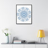 Beautiful handmade steel blue mandala design wall art on gallery canvas wraps, displayed in a vertical frame