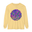 Colorful and intricately designed long sleeve t-shirt featuring vibrant mandala pattern