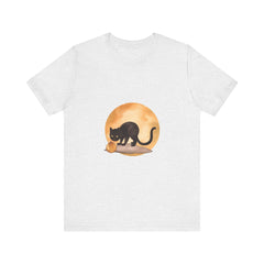 Black Cat & Moon Halloween T-Shirt with Scary Crow