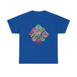 An image of a comfortable unisex heavy cotton tee featuring a beautiful mandala art design, perfect for yoga and mindfulness practices