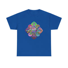 An image of a comfortable unisex heavy cotton tee featuring a beautiful mandala art design, perfect for yoga and mindfulness practices