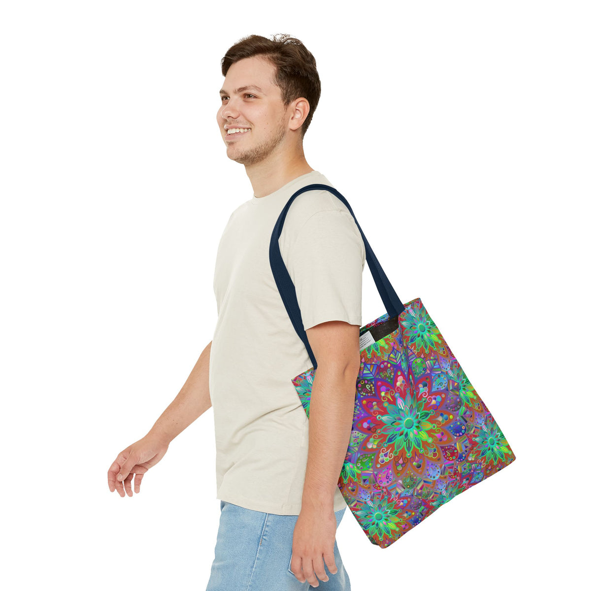 Psychedelic Mandala Tote Bag — Colorful Boho All-Over Print Tote