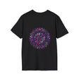 Softstyle unisex t-shirt featuring a hand-drawn purple mandala art design