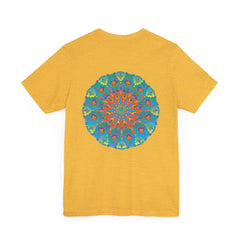 A vibrant and colorful mandala tee, symbolizing spiritual peace and harmony