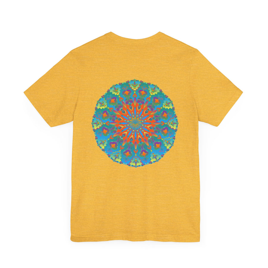 A vibrant and colorful mandala tee, symbolizing spiritual peace and harmony