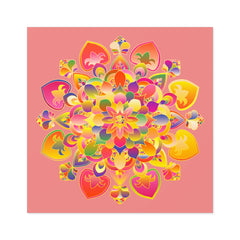 Handgezeichnete Mandala-Laminieraufkleber – Gold, Rot und Grün auf zartkorallenfarbenem Grund