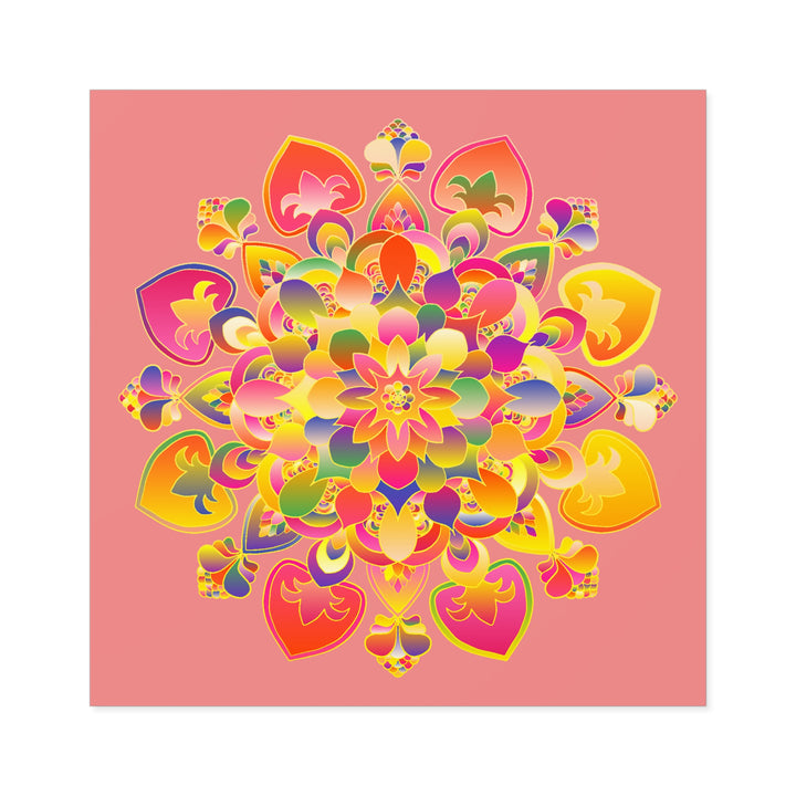 Hand-Drawn Mandala Laminate Stickers – Gold, Red, and Green on Soft coral