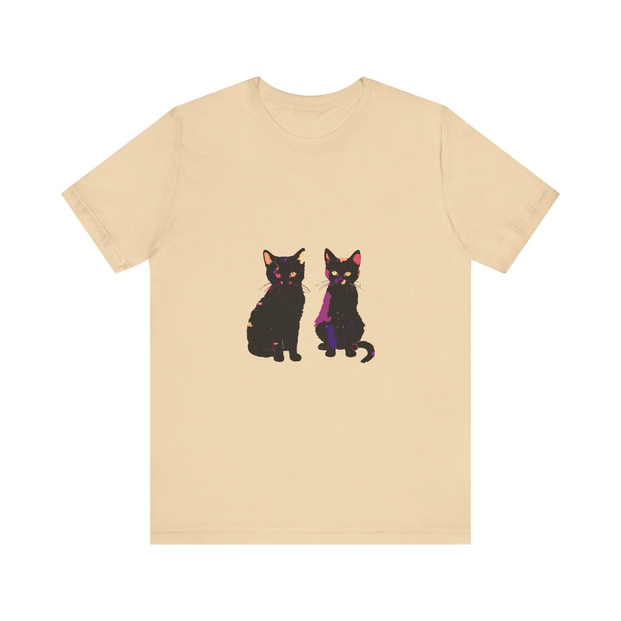 Black Cat Mystery T-Shirt featuring an elegant and colorful design, perfect for cat lovers and fashion enthusiasts alike