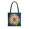 Dark green tote bag with colorful mandala design, perfect for the zen girl - Blululi