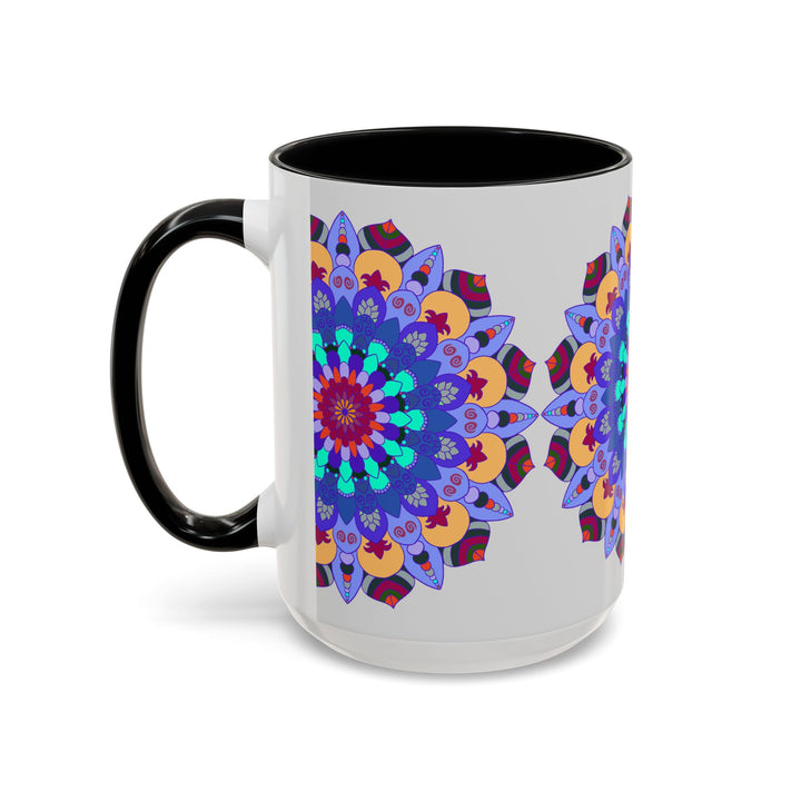 Colorful and symmetrical mandala art mug featuring intricate designs and vibrant hues