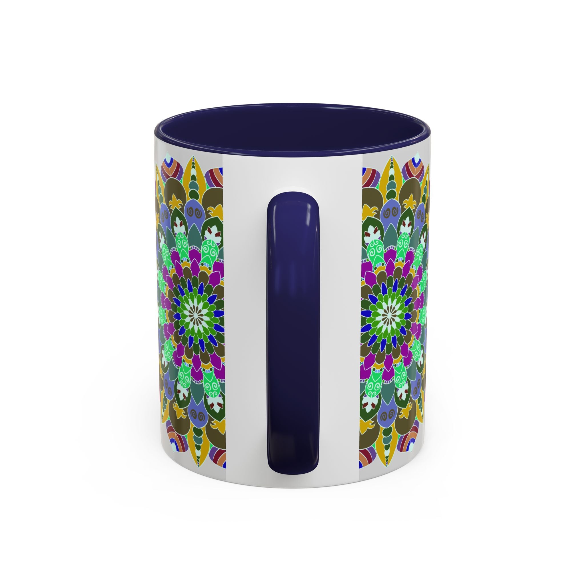 A colorful and serene mandala art mug, featuring intricate and vibrant designs