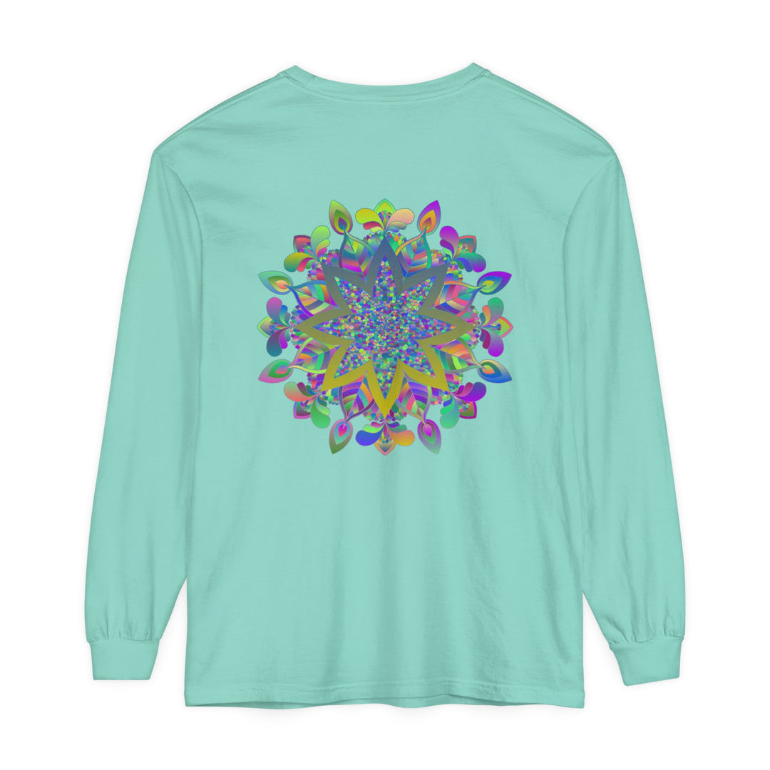 Colorful Mandala Unisex Long Sleeve T-Shirt featuring vibrant, intricate mandala design