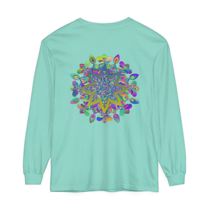 Colorful Mandala Unisex Long Sleeve T-Shirt featuring vibrant, intricate mandala design