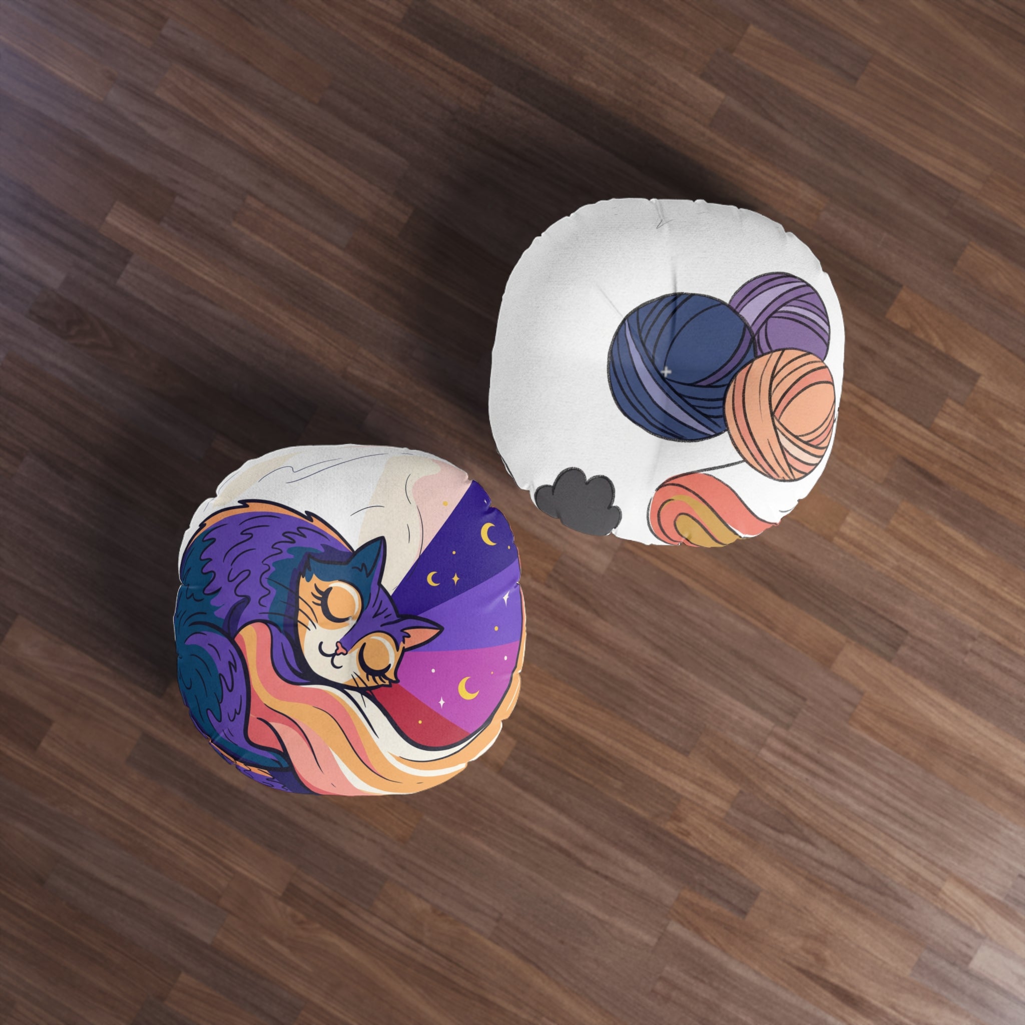 Surreal Cozy Cat Floor Pillow — Dreamy Round Cushion