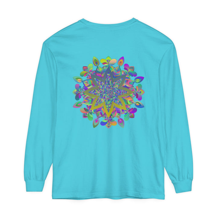 Vibrant and intricate mandala design on a unisex long sleeve t-shirt