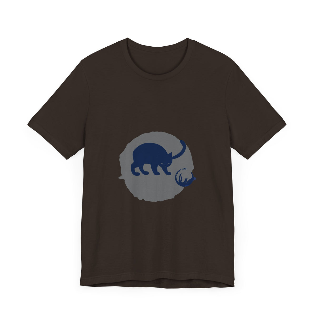 Black Cat Mystery T-Shirt - Playful Silhouette: A black cat with glowing eyes and a mischievous grin, surrounded by swirling shadows, on a comfortable cotton t-shirt