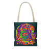 Colorful mandala design tote bag with mystical nature theme and vibrant colors