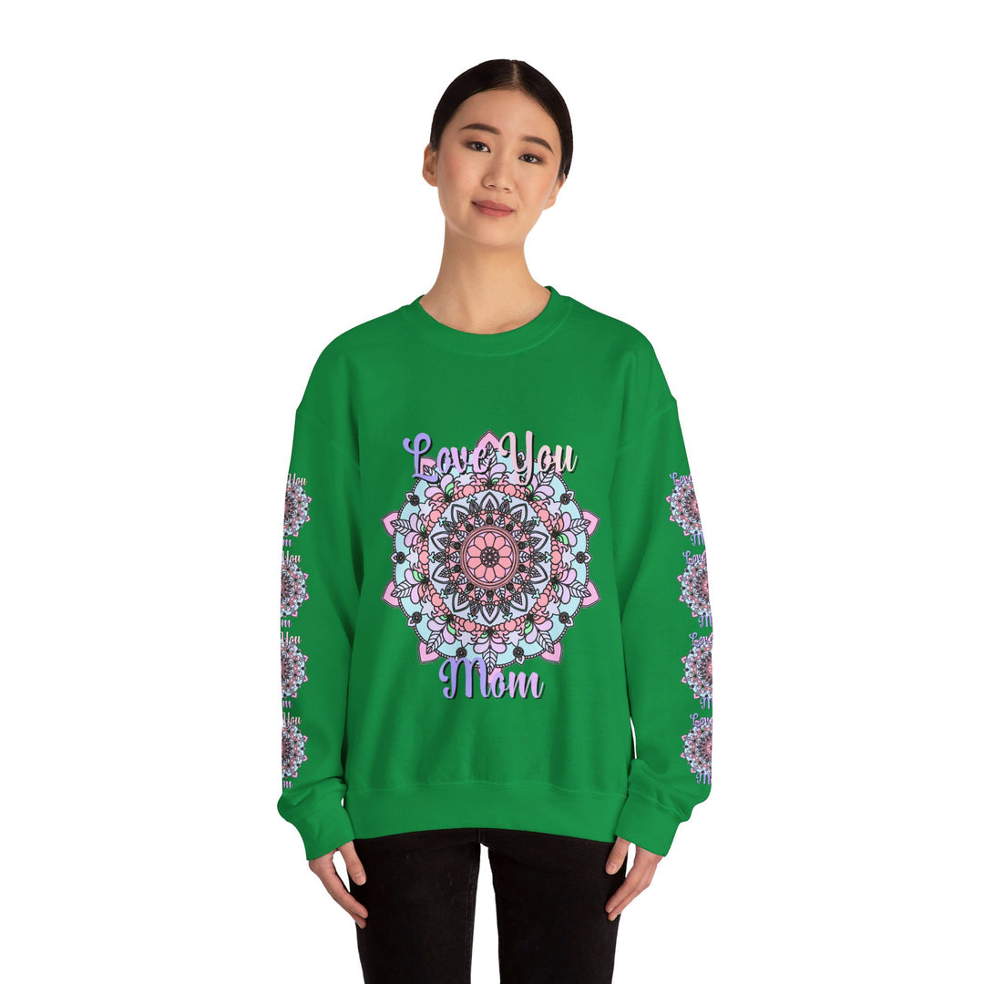 A cozy and stylish unisex crewneck sweatshirt with Love You Mom design, perfect for gifting to your mother on her birthday