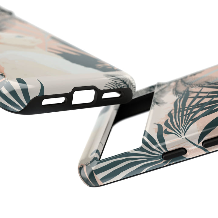 Tropische Katzen-Telefonhülle mit üppigen Palmenmotiven und sanften Pastelltönen