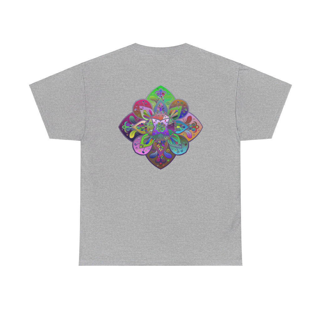 Colorful mandala art design printed on a comfortable unisex heavy cotton t-shirt for yoga and mindfulness enthusiasts