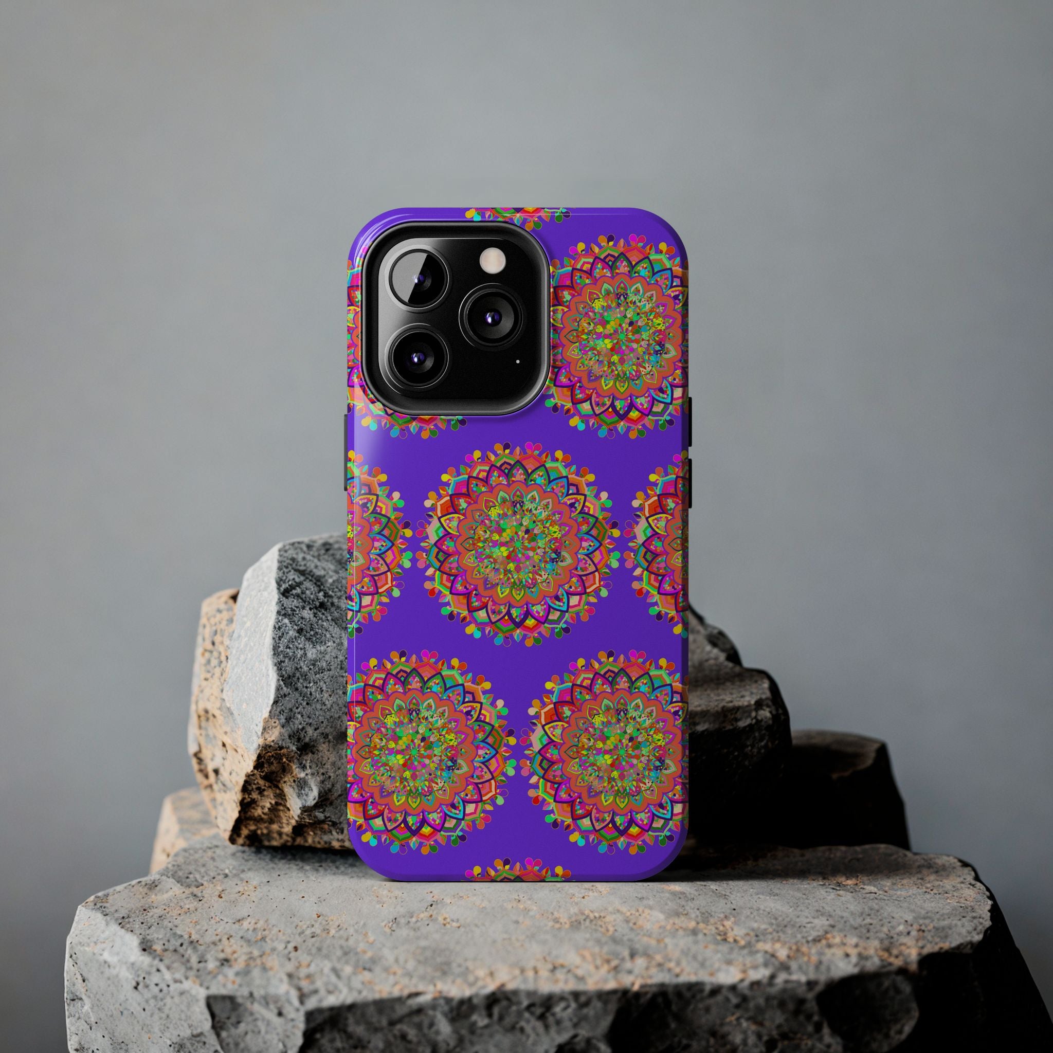 Hand drawn intricate purple mandala art phone case designed for iPhone X and XS