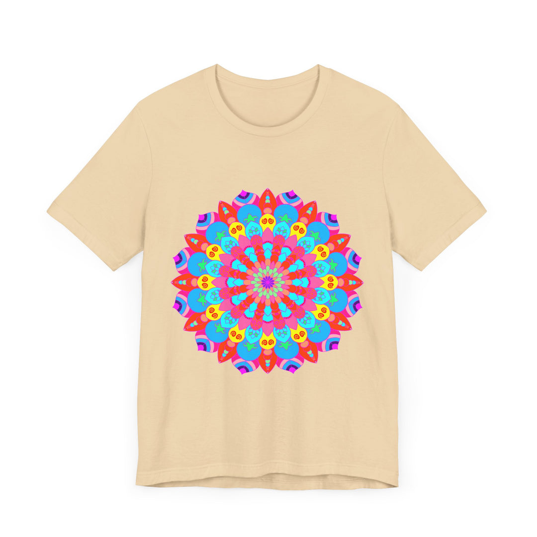 Vibrant and intricate circular design t-shirt featuring psychedelic mandala artwork