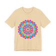 Vibrant and intricate circular design t-shirt featuring psychedelic mandala artwork
