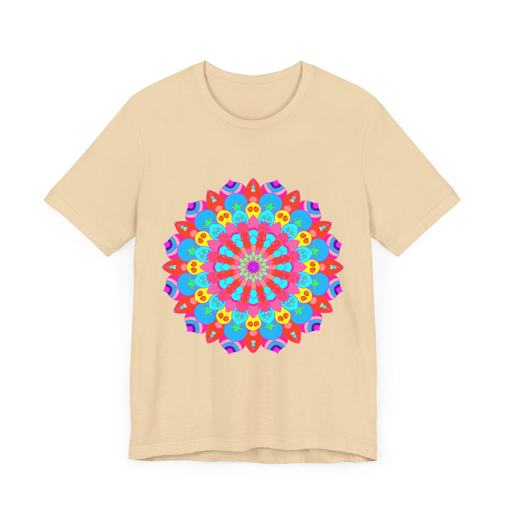 Vibrant and intricate circular design t-shirt featuring psychedelic mandala artwork