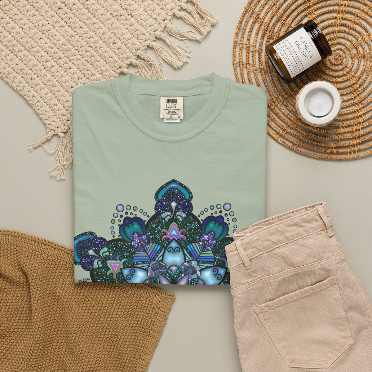 Mandala T-Shirt – Blue Purple Boho Geometric Floral Design