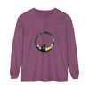 Black Cat Moon Glow Long Sleeve T-Shirt with a striking design of a black cat against a glowing moon background