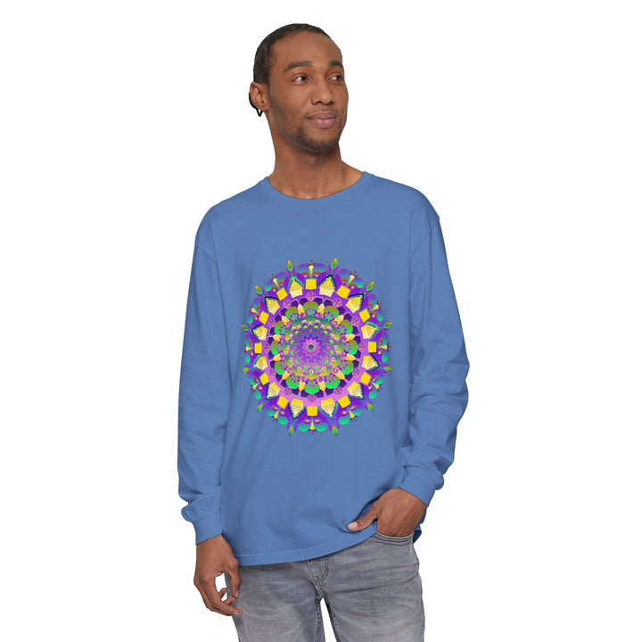 Vibrant Mandala Unisex Long Sleeve T-Shirt featuring colorful and intricate mandala design