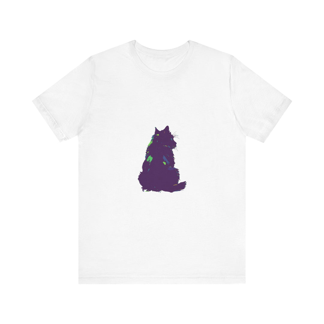 Black Cat Mystery - Colorful Silhouette T-Shirt: A vibrant and eye-catching design featuring a bold black cat silhouette against a colorful background, perfect for cat lovers and mystery enthusiasts