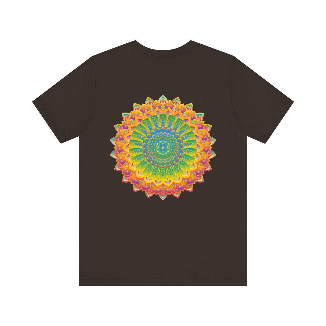 A beautiful, colorful mandala patterned tee, promoting spiritual peace and harmony