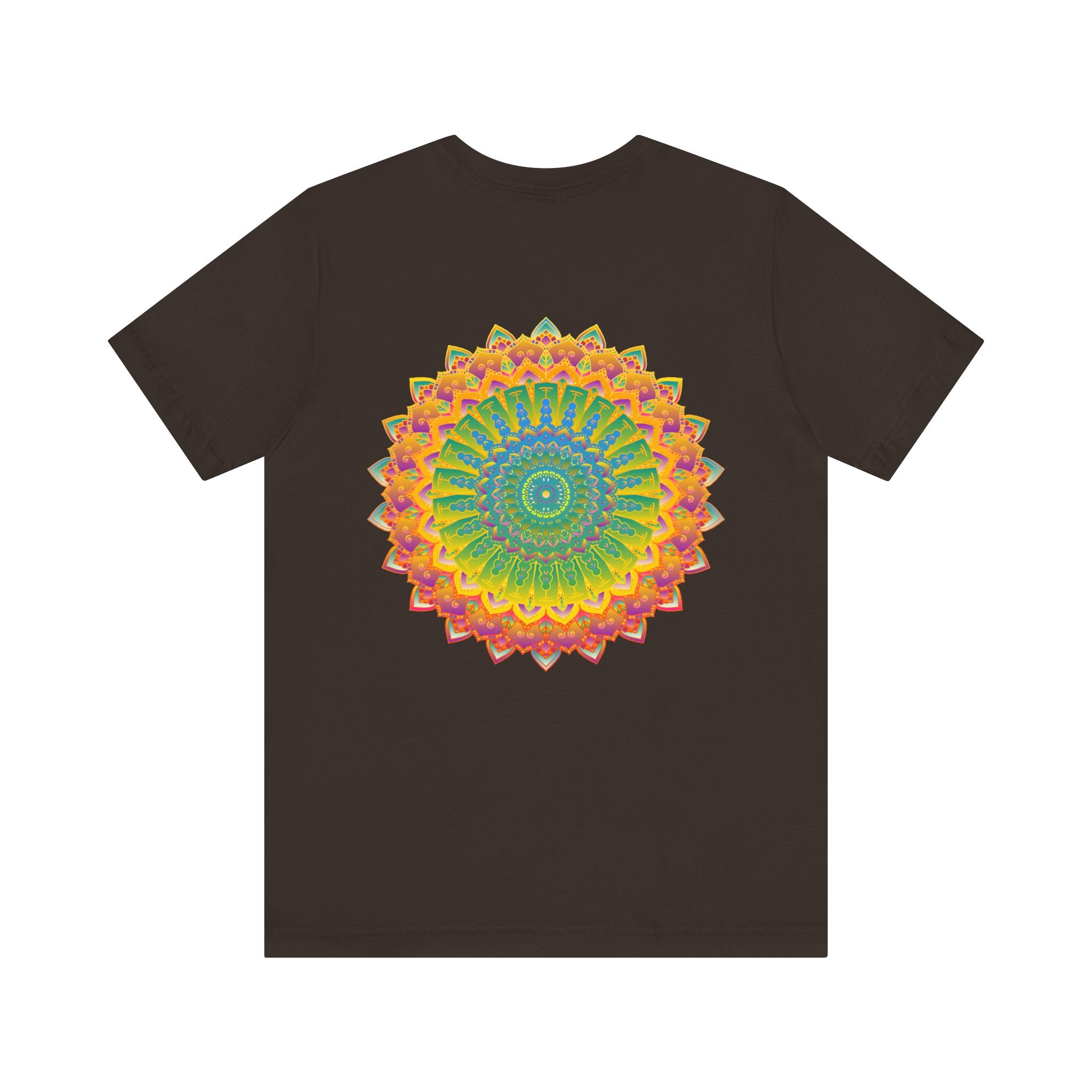 A beautiful, colorful mandala patterned tee, promoting spiritual peace and harmony