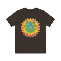 A beautiful, colorful mandala patterned tee, promoting spiritual peace and harmony
