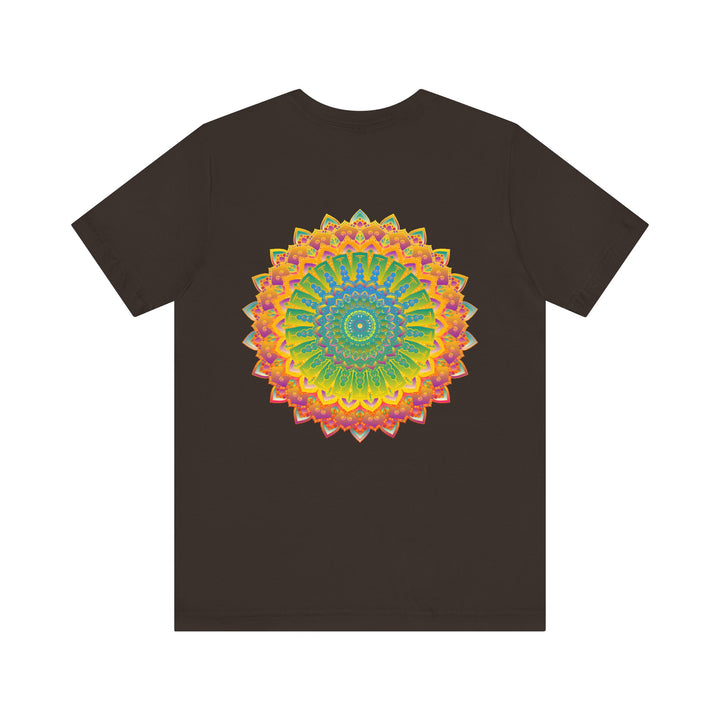 A beautiful, colorful mandala patterned tee, promoting spiritual peace and harmony