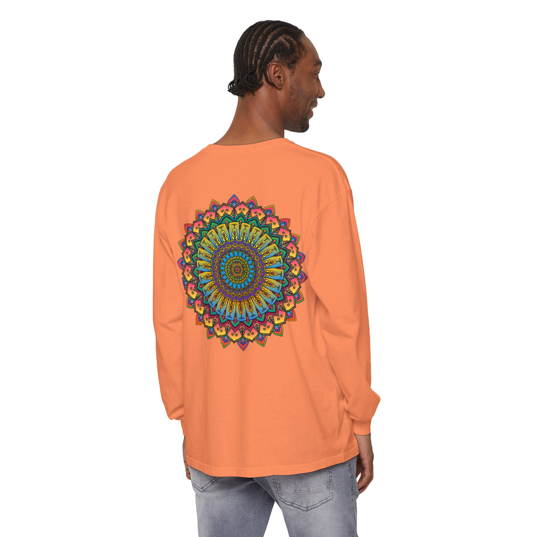 Intricate Mandala design in vibrant colors on a Unisex Long Sleeve T-Shirt