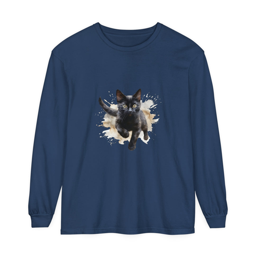 Black Cat Watercolor Splash T-Shirt featuring a vibrant feline design