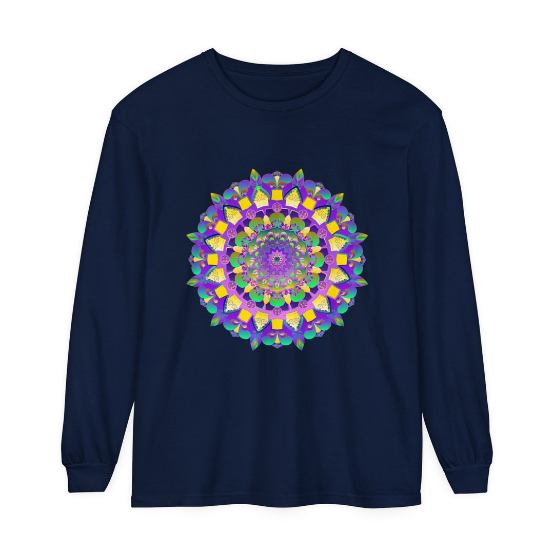 Colorful and intricate mandala design adorns this unisex long sleeve t-shirt