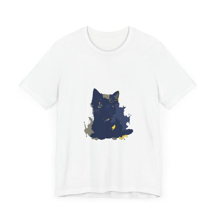 Midnight Blue Cat Mystery T-Shirt featuring a whimsical feline design