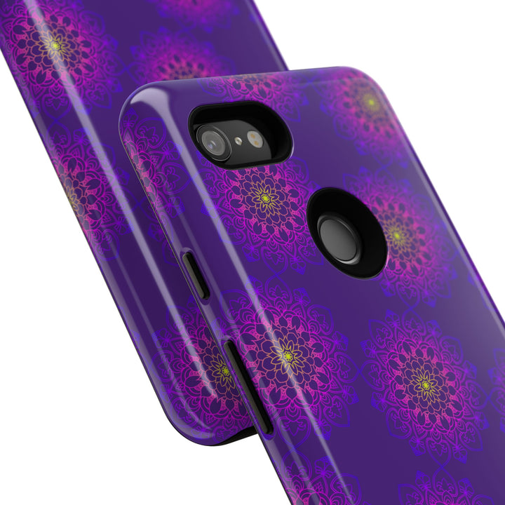 Intricate Purple Floral iPhone Case with Bold Mandala Design