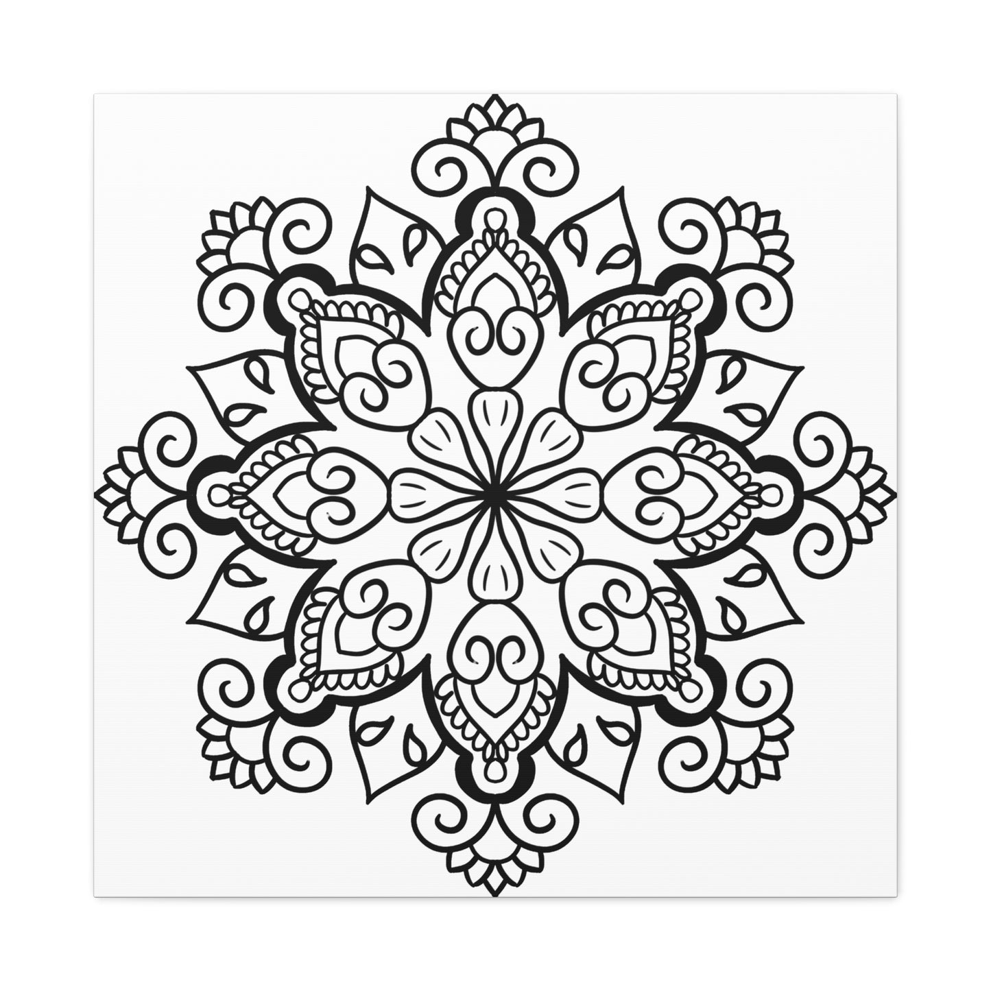 Handmade Black & White Mandala Art on Matte Canvas