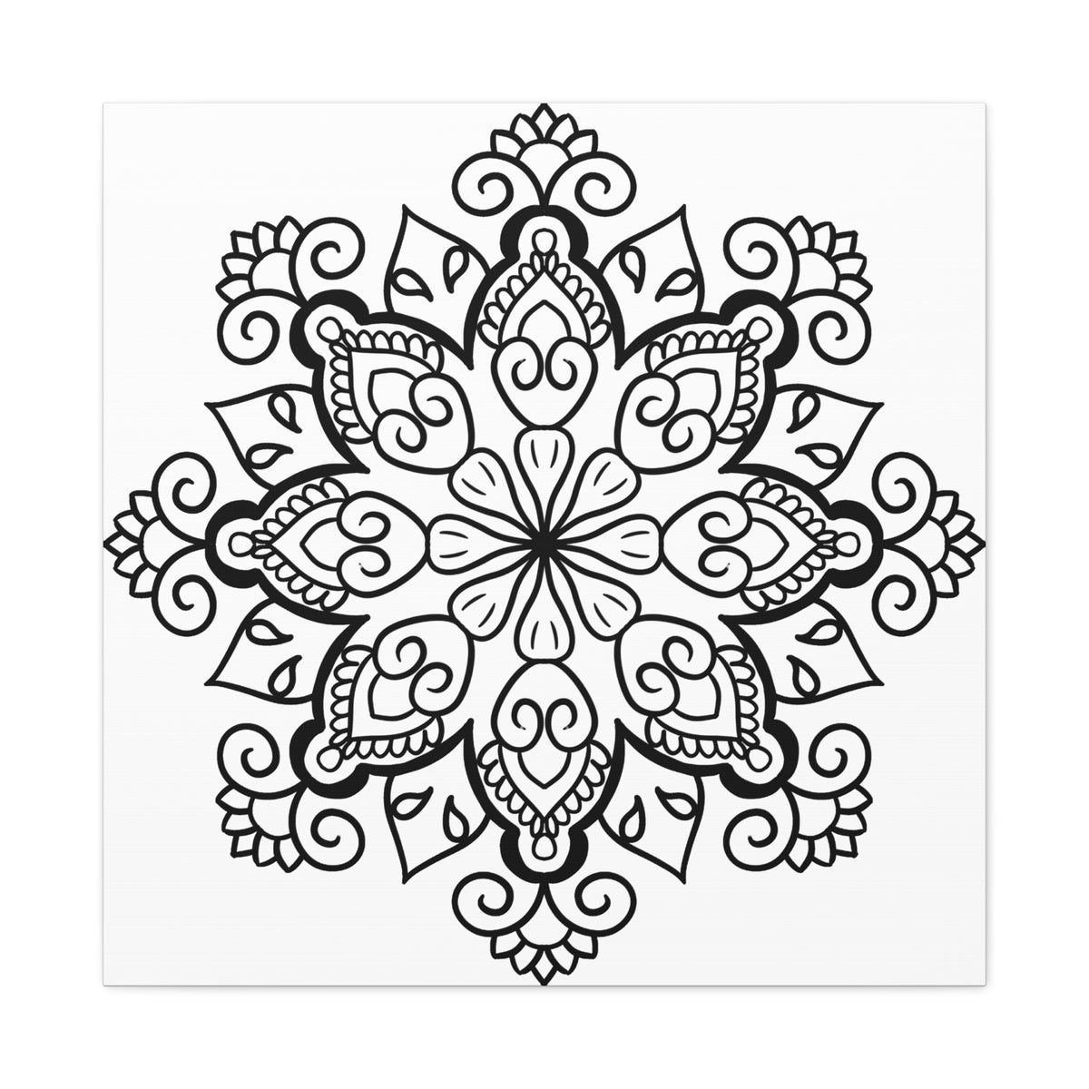 Handmade Black & White Mandala Art on Matte Canvas