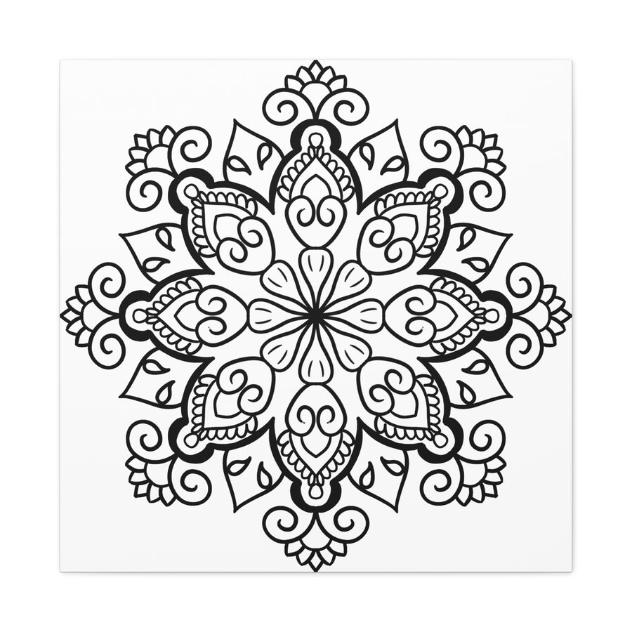 Handmade Black & White Mandala Art on Matte Canvas