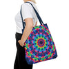 Colorful and intricate psychedelic mandala pattern tote bag for stylish and bohemian fashion enthusiasts