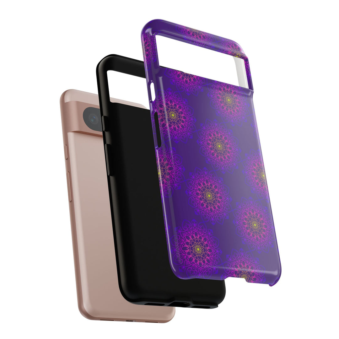 Intricate Purple Floral iPhone Case with Bold Mandala Design