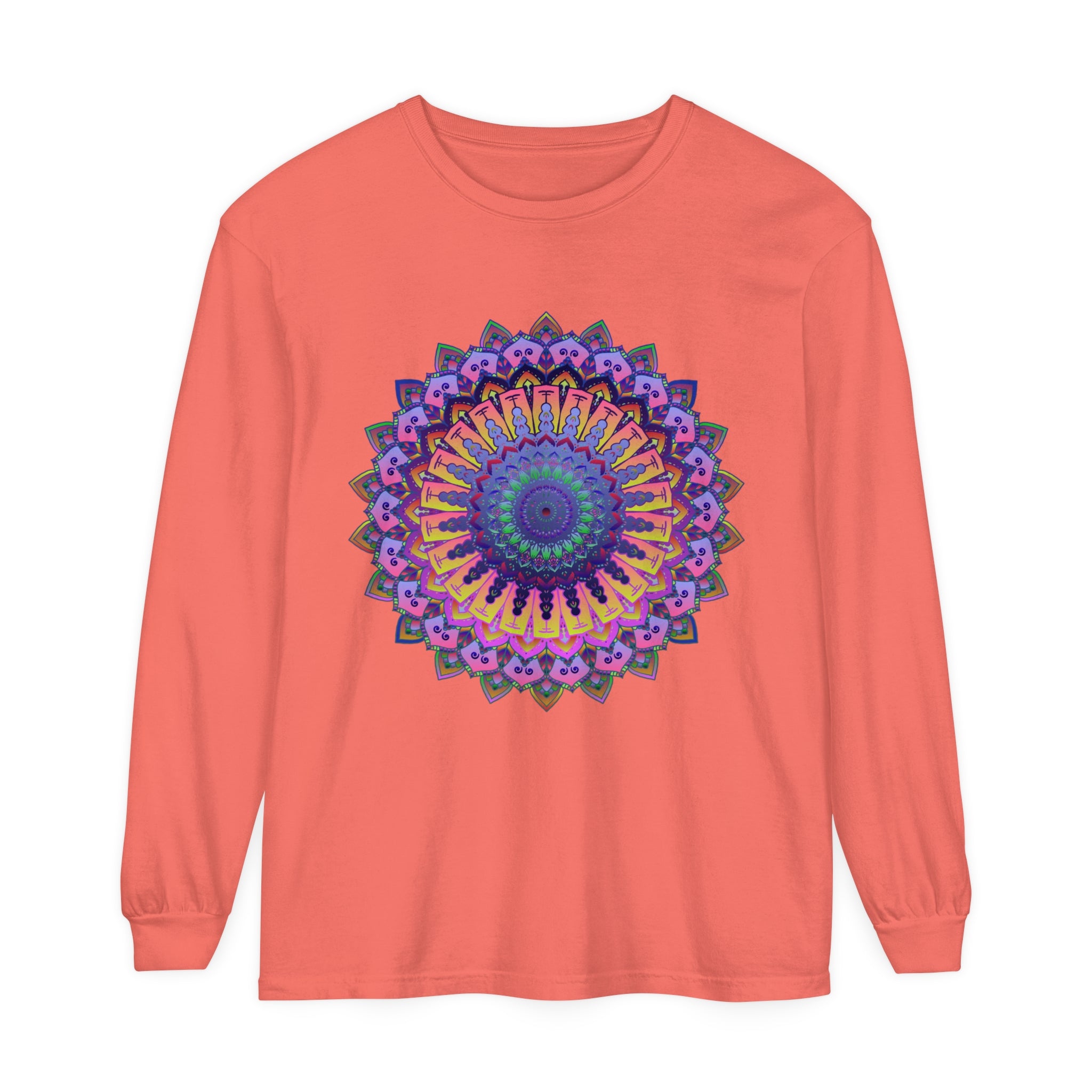 Intricate Mandala Unisex Long Sleeve T-Shirt, featuring a detailed and captivating mandala design, perfect for both men and women